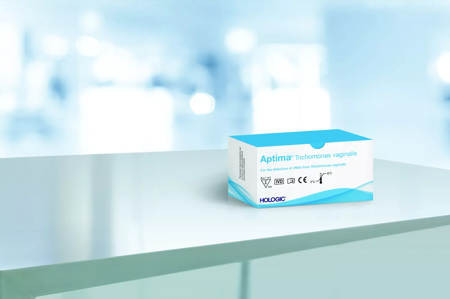 Analysförpackning mot laboratoriebakgrund